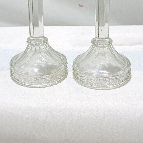 VTG Set of Two (2) Clear Glass Taper Candlesticks Eight-Sided with Raised Beaded - Picture 2 of 3